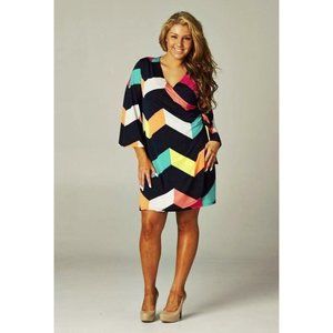 Plus Size Multi-Colored Chevron Wrap Style Dress